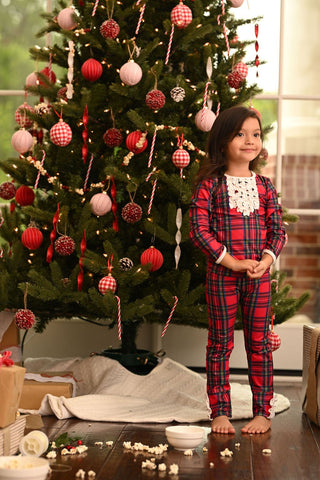 Ruffle Buttflap Pajamas - Tartan Holiday Lounge - Sugar Bee Clothing