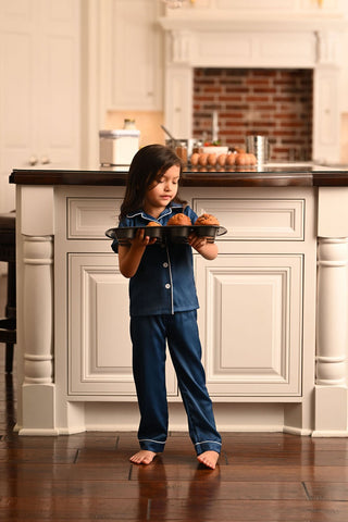 Charlie Satin Separates - Navy Short Sleeve Top - Sugar Bee Clothing