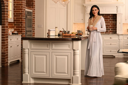 Eleanor Fur Trimmed Robe - Cafe Au Lait