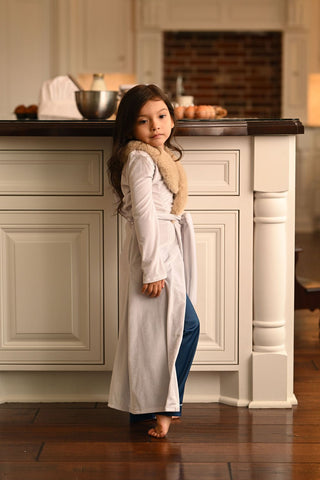 Mini Eleanor Fur Trimmed Robe - Cafe Au Lait - Sugar Bee Clothing