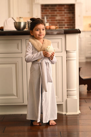 Mini Eleanor Fur Trimmed Robe - Cafe Au Lait - Sugar Bee Clothing