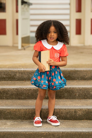 Ruffle Skort - Apples on Navy - Sugar Bee Clothing