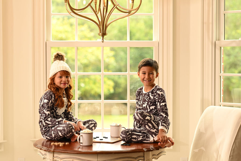 Ruffle Buttflap Pajamas- Espresso Mountain Animals