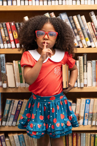 Ruffle Skort - Apples on Navy - Sugar Bee Clothing