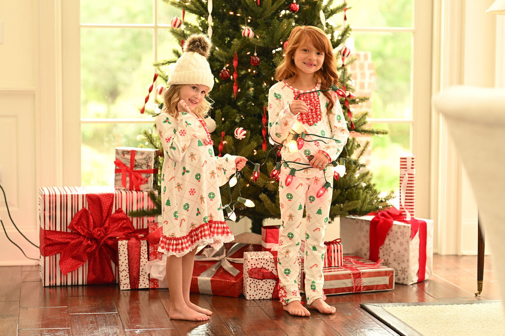 Ruffle Buttflap Pajamas - Quilted Gingerbread Holiday Lounge