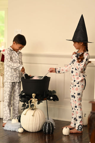 Button Down PJs - Ghosts on Grey - Sugar Bee Clothing