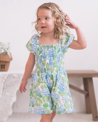 Rosie Smocked Romper - Blue Hydrangeas - Sugar Bee Clothing