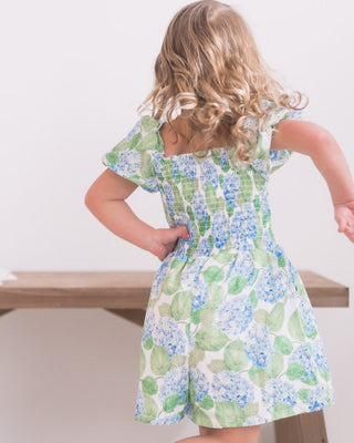Rosie Smocked Romper - Blue Hydrangeas - Sugar Bee Clothing