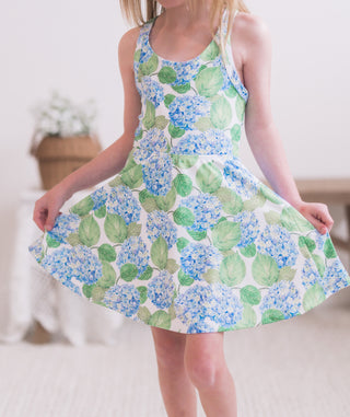 Mini Dallas Halter Tennis Dress - Blue Hydrangeas - Sugar Bee Clothing