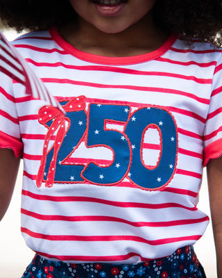 Mae Scalloped Sleeve Red Striped Tee - 250 Applique - Sugar Bee Clothing