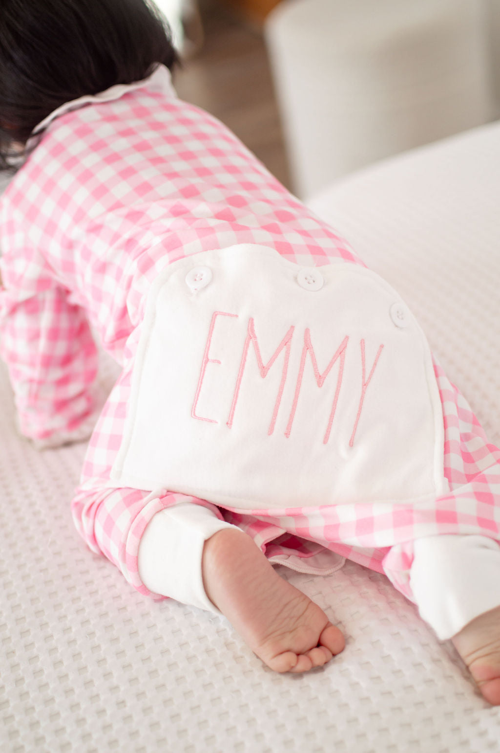 One-Piece Ruffle Buttflap Pajamas - Pink Gingham