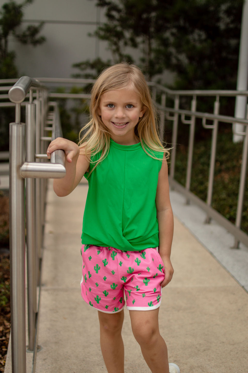 Track Shorts with Pockets - Pink/Green Cactus
