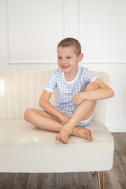 Short Sleeve Lounge Set - Blue Gingham