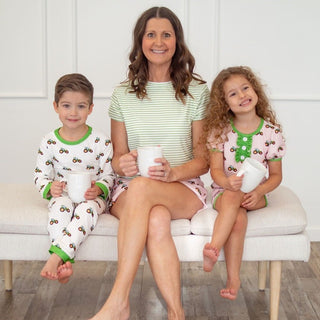 Ruffle Short Sleeve Lounge Set - Tractors On Pink - Sugar Bee Clothing