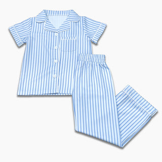 Button Down SS Lounge Set - Blue Stripe - Sugar Bee Clothing