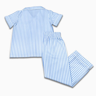Button Down SS Lounge Set - Blue Stripe - Sugar Bee Clothing