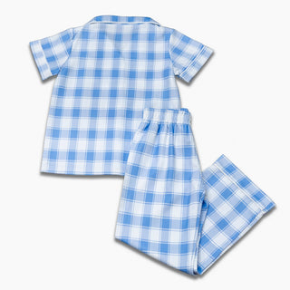Button Down SS Lounge Set - Large Blue Gingham - Sugar Bee Clothing