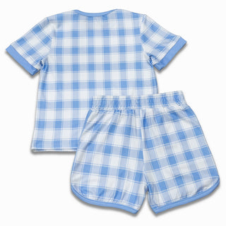 Short Sleeve Lounge Set - Blue Gingham - Sugar Bee Clothing