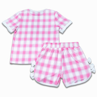 Short Sleeve Lounge Set - Pink Gingham - Sugar Bee Clothing
