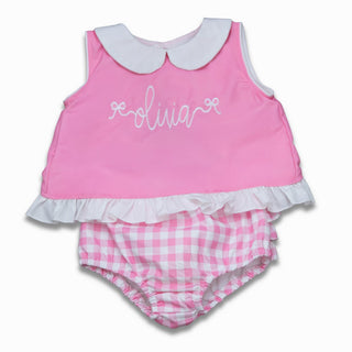 Peter Pan Swing Back Bloomer Set - Pink Gingham - Sugar Bee Clothing