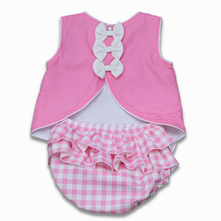 3 Bow Swing Back Bloomer Set - Pink Gingham - Sugar Bee Clothing