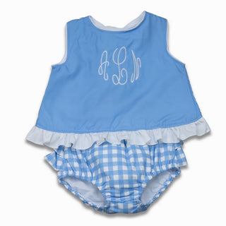 Ruffle Trimmed Swing Back Bloomer Set - Blue Gingham - Sugar Bee Clothing