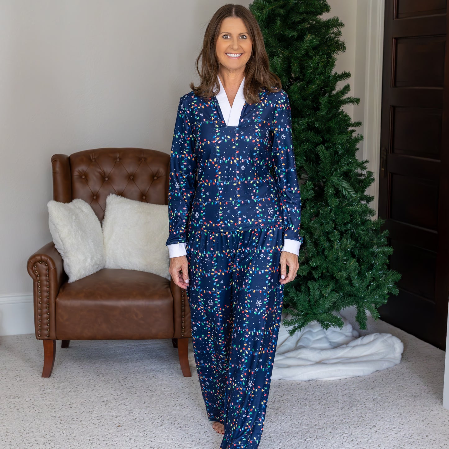 Wide Leg Lounge Set - Christmas Lights Holiday Lounge