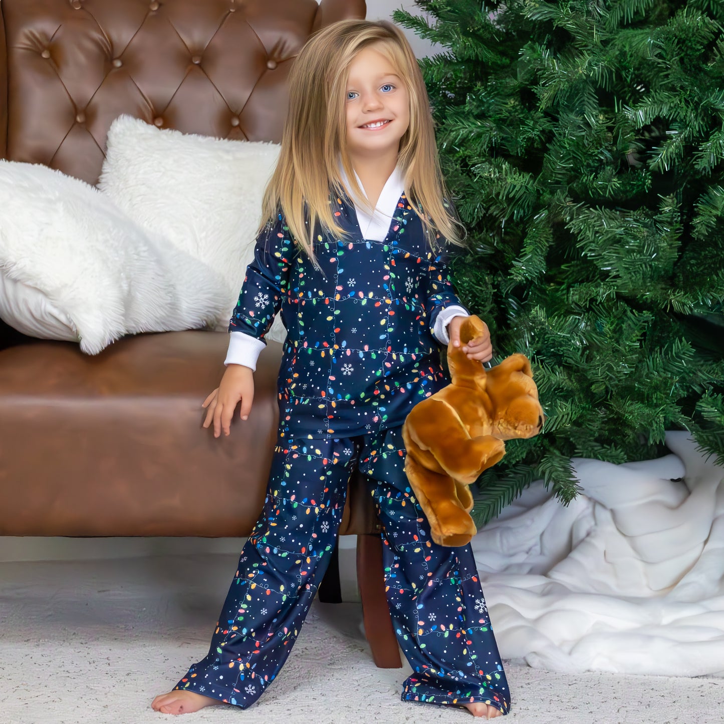 Wide Leg Lounge Set - Christmas Lights Holiday Lounge