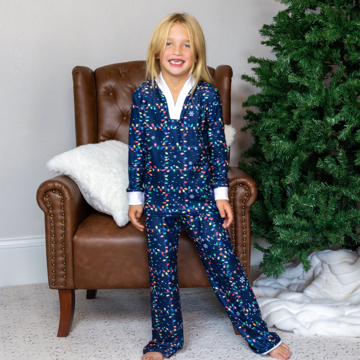 Wide Leg Lounge Set - Christmas Lights Holiday Lounge