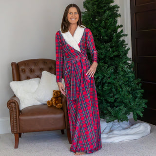 Eleanor Fur Trimmed Robe - Tartan - Sugar Bee Clothing