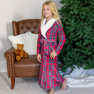 Mini Eleanor Fur Trimmed Robe - Tartan - Sugar Bee Clothing