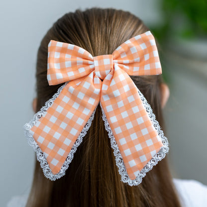 Hairbow - Peach Gingham - Sugar Bee Clothing