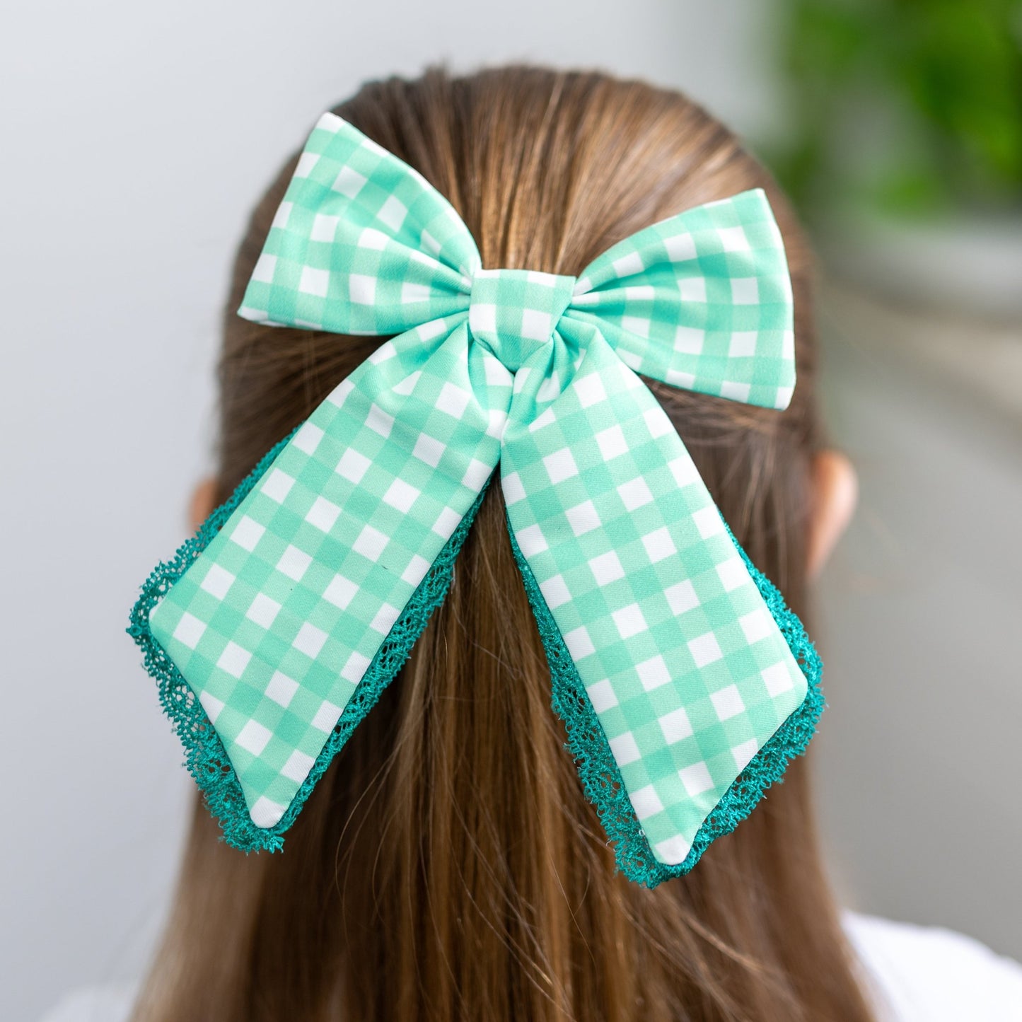 Hairbow - Mint Gingham - Sugar Bee Clothing
