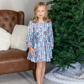 Camille LS Bubble Dress - Snowberry Stripes - Sugar Bee Clothing