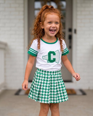 ***PREORDER***2-Piece Scalloped Tee and Skort Set - Green Houndstooth
