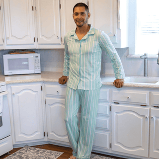 Button Down Pajamas - Green Stripe Holiday Lounge - Sugar Bee Clothing