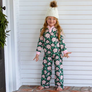 Girls Lounge Set - Poinsettia Holiday Lounge - Sugar Bee Clothing
