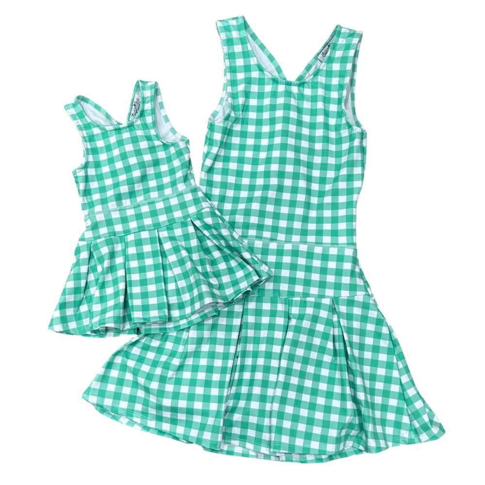 Pleated Tennis Dress - Emerald Gingham