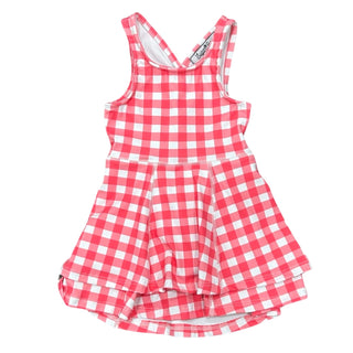 Ruffle Tennis Dress - Large Light Red Gingham - Sugar Bee Clothing