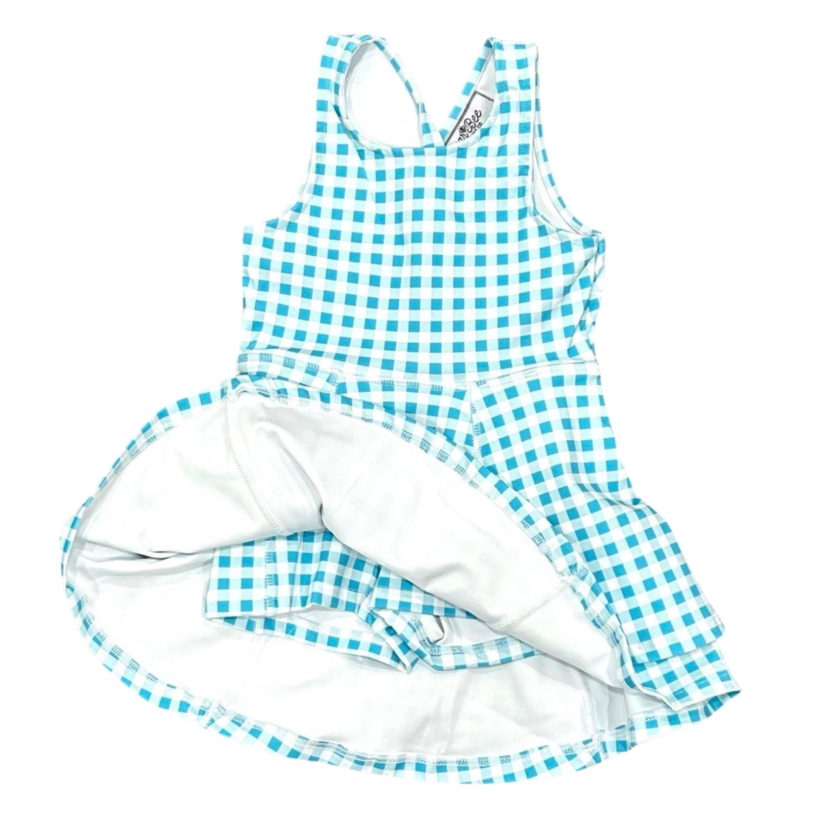 Gingham Ruffle Athletic Dress - Blue