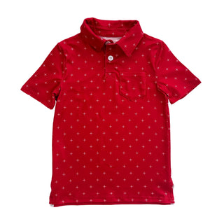 Mini Davis Short Sleeve Pocket Polo - White + on Red - Sugar Bee Clothing