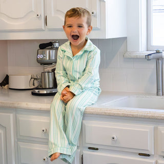 Button Down Pajamas - Green Stripe Holiday Lounge - Sugar Bee Clothing