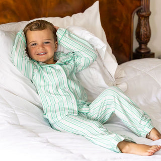 Button Down Pajamas - Green Stripe Holiday Lounge - Sugar Bee Clothing