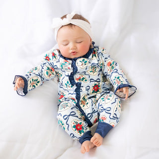Ruffle Buttflap Pajamas - Navy Bows & Frames - Sugar Bee Clothing