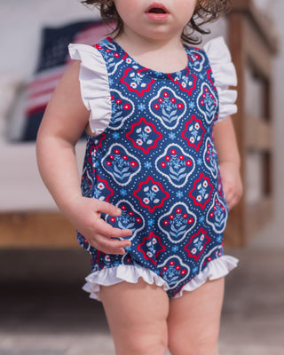 Baby Charlene Ruffle Bottom Bubble - Independence Garden - Sugar Bee Clothing