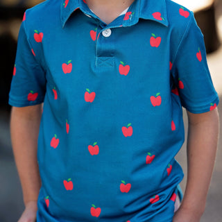 Polo - Red Apples on Navy - Sugar Bee Clothing
