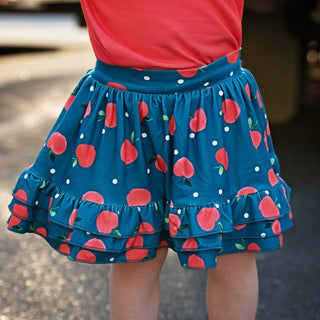 Ruffle Skort - Apples on Navy - Sugar Bee Clothing