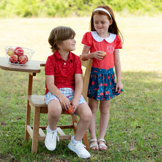 Ruffle Skort - Apples on Navy - Sugar Bee Clothing