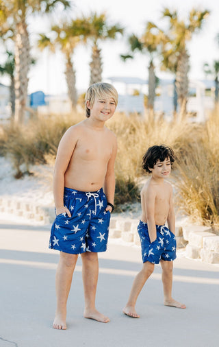 Compression Swim Shorts - Navy Starfish - Sugar Bee Clothing