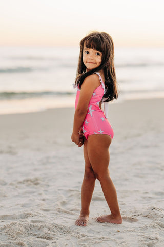 Bowback Swimsuit - Pink Starfish - Sugar Bee Clothing